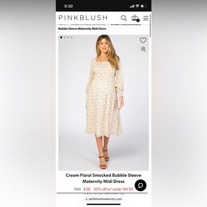 Cream Floral Smocked Bubble Sleeve Maternity Midi Dress